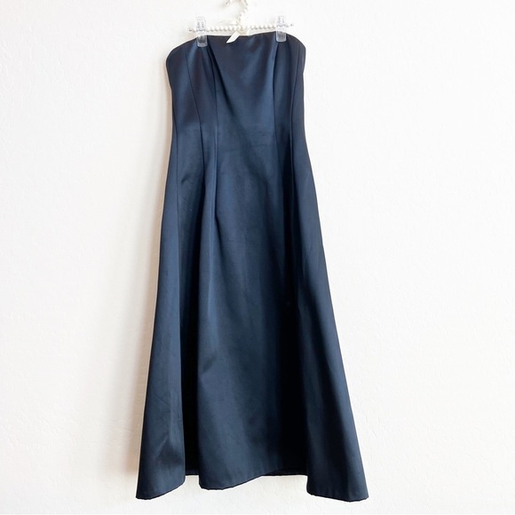 Diane Von Furstenberg Women's Strapless A-Line Midi Dress Satin Navy Blue 2 - Picture 2 of 10